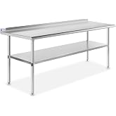 GRIDMANN Stainless Steel Kitchen Prep Table 72 x 30 Inches with Backsplash &amp; Under Shelf, NSF Commercial Work Table for Restaurant and Home