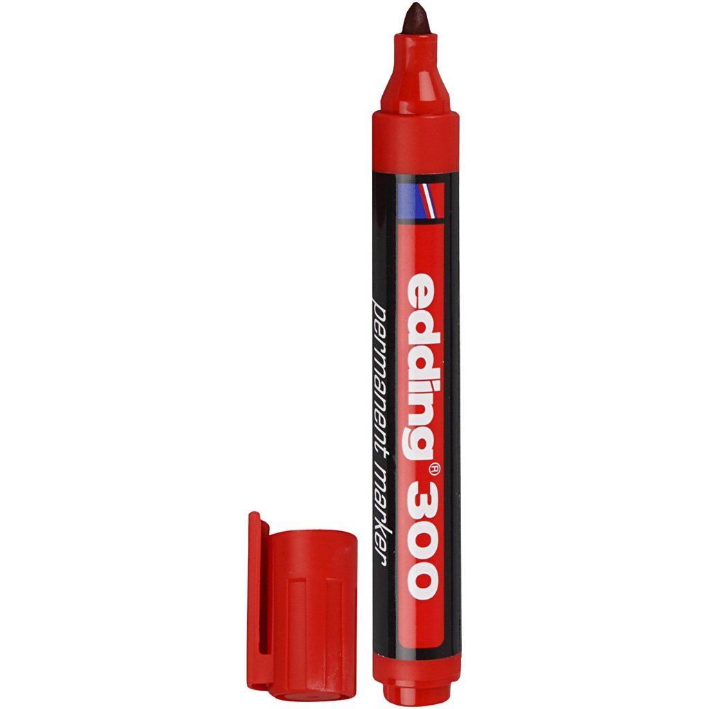edding 300 Permanent Marker - Red - 1 Pen - Round Tip 1.5-3 mm - Waterproof, Quick-Drying, Smear-Proof Pens - for Cardboard, Plastic, Glass, Wood, Metal and Fabric