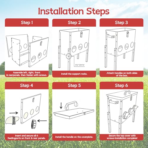 Automatic Chicken Feeder Large Capacity 15kg (33lbs) Rat Proof Chicken Feeder with 6 Feeding Holes for Duck/Geese Breeding Chicken Coop