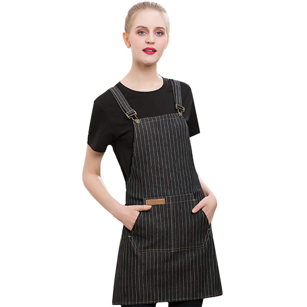 LA HAUTE Women Adjustable Denim Jean Bib Apron Cooking Kitchen Chef Apron with Pockets for Home Kitchen, Restaurant, Coffee House, Blue Denim