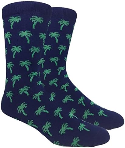Men's 1 Pack Novelty Crew Socks w. Design (Navy- Palm Trees)