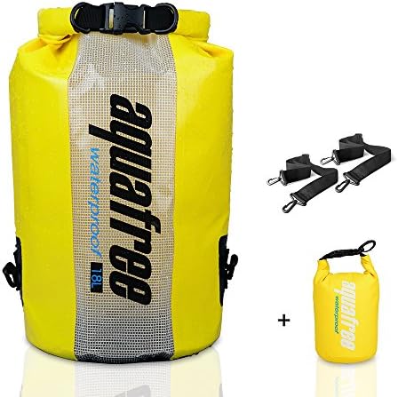 Aquafree Window Dry Bag - See Thru Window and Keeps Gear Dry for Kayaking, Beach, Rafting, Boating, Hiking, Camping and Fishing with 2L Aquafree Dry Sack - 12L yellow