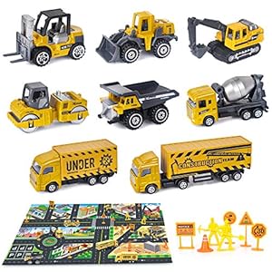 Dreamon Engineering Construction Vehicle with Play Mat, Diecast Digger Dumper Alloy Metal Car Play Set Cake Decorations…