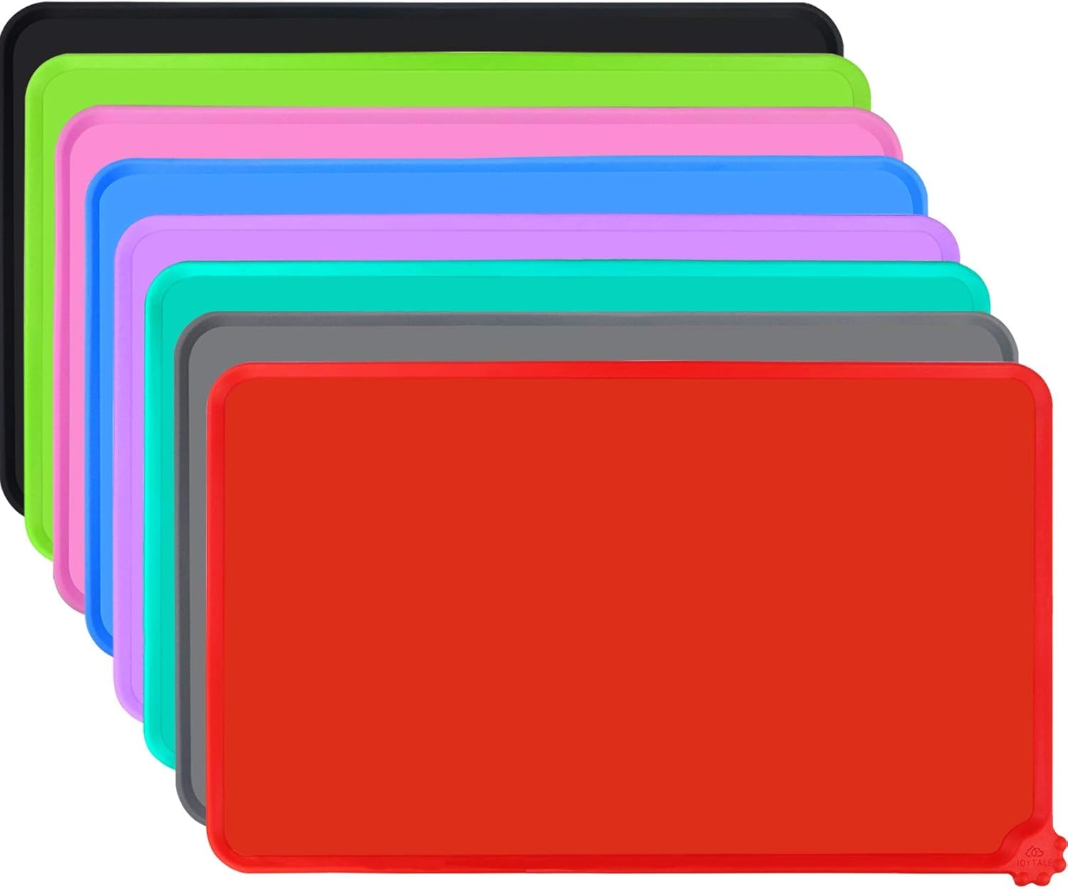 Joytale Silicone Dog Food Mat, Waterproof Cat Bowl Mat with Non-Slip Base and Raised Edge, 47 x 30 cm,Red