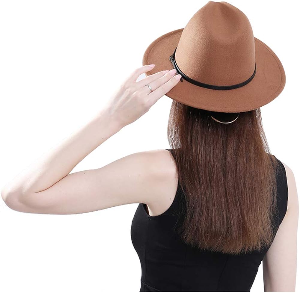 Lisianthus Women Belt Buckle Fedora Hat Dark-Camel at  Women’s Clothing store