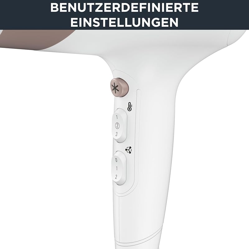 Studio Dry Glow Haartrockner, 2100 Watt, Föhn mit Diffusor für Locken, 3 Temperatur- und 2 Geschwindigkeitsstufen, Ionenfunktion, Kaltlufttaste, weiß/roségold, CV5830