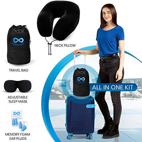 Everlasting Comfort Memory Foam Travel Pillow Includes Eye Masks and Earplugs Neck Pillow