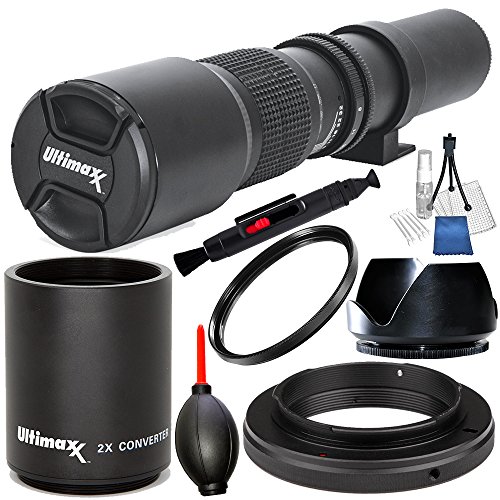 500mm F/8.0 Multi Coated High-Power Preset Telephoto Lens (For Canon) 8PC Accessory Bundle â€“ Includes 2.0X Tele-Converter + T-Mount Adapter + MORE