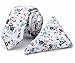 KINGDOM SECRET 100% Cotton Handmade Skinny Floral Tie with Pocket Square Gift Set Men's Neat Necktie(Blue and White)