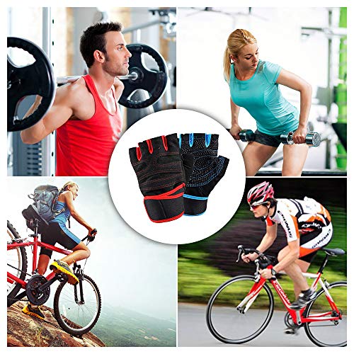 Feleph Weight Lifting Gloves with Wrist Wraps Support Workout Gloves for Men/Women Half Finger Gym Gloves for Fitness, Exercise, Gym Cross Training,Breathable Non-Slip, Strong Grip（Blue,M） - Thumbnail 5