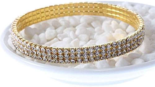 Fuleewoo Crystal Rhinestone Wedding Accessories Three Row Jewelry Bracelet Elastic Tennis Ankle Chain Stretch Anklet