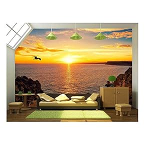 Tranquil Sunset Scenery at The Ocean with The Sunlight Reflected on The Water - Removable Wall Mural | Self-Adhesive Large Wallpaper - 66x96 inches