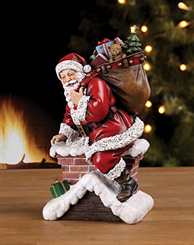 Napco Imports Santa Claus Climbing Down Chimney with Presents Resin Stoneware Christmas Decoration Figurine