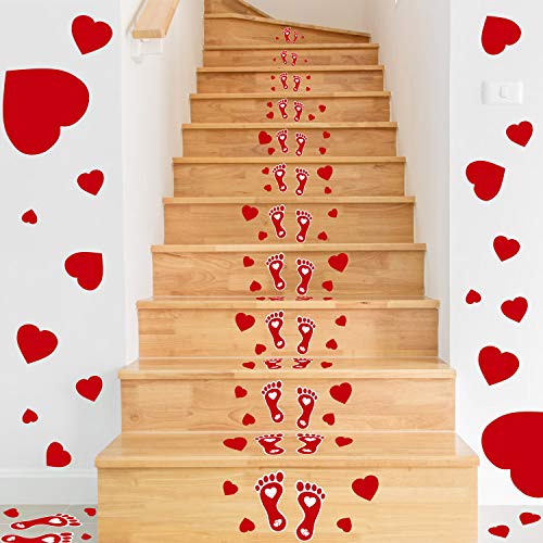 Tifeson 98 PCS Valentine's Day Heart Floor Stickers Decoration for Home Office - Heart Footprints Decals for Wall, Window - Valentines Party Decorations, Wedding, Anniversary Decor - Thumbnail 3