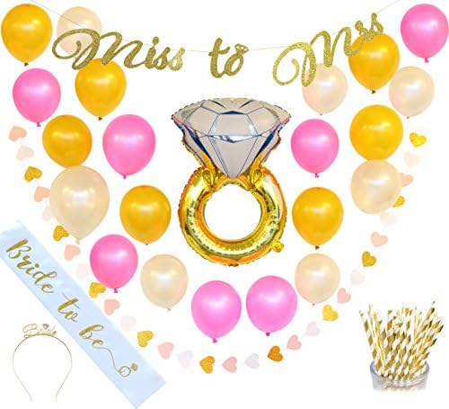 JKM Party, Complete Bachelorette Party Decorations Kit, Bridal Shower Set, Bride to be, Banner, Sash, 21 Balloons, 25 Straws, Crown,