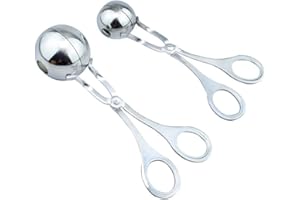 WEDFEIR 2 PCS None-Stick Meat Ballers, Stainless Steel Meat Baller Tongs, Cake Pop Meatball Maker Ice Tongs, Cookie Dough Scoop for Kitchen. (1.38" and 1.78")