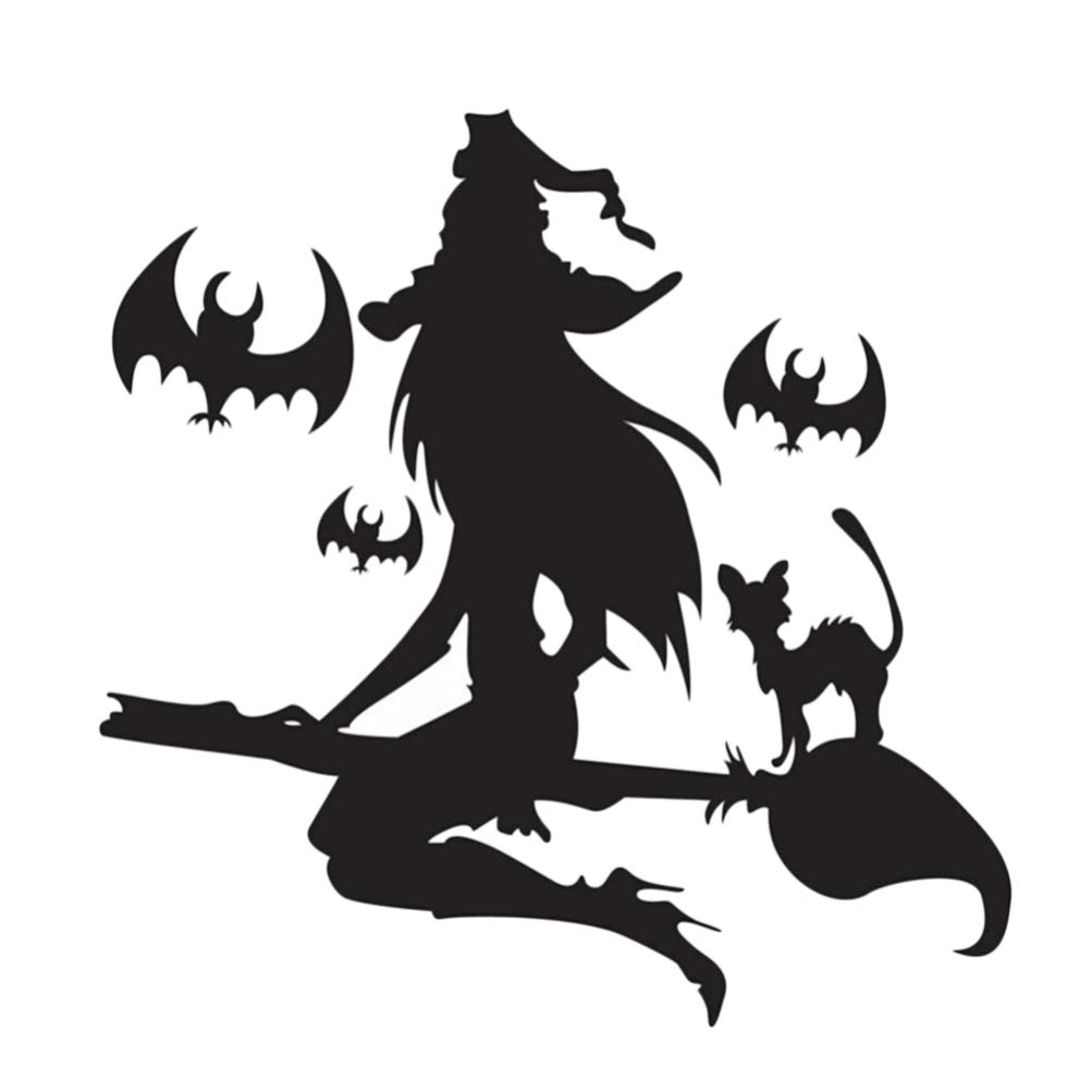 Healifty Wall Sticker Decals - Removable Bat, Black Cat, Witch - Halloween Wall Decorations