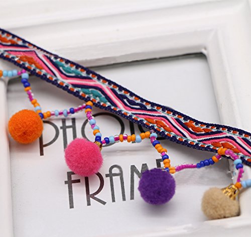 Yalulu 5 Yards Black Retro Rainbow Pom Pom Tassel Trim Ball Fringe Ribbon Handwork DIY Sewing Accessory Lace For Home Wedding Craft Party Decoration