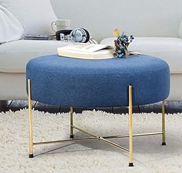 Amazon Com Ilunar Modern Ottoman Coffee Table Blue Pouf With Golden Legs Furniture Decor