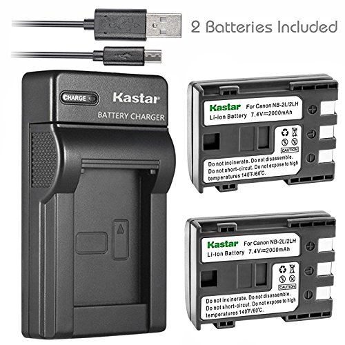 Kastar Battery (X2) & Slim USB Charger for Canon NB-2L, NB-2LH, NB2L, NB2LH and G9, Rebel XTi, G7, Rebel XT, HV-20, ZR-850, S30, HV-40, S330, S50, HV-10, ZR100, ZR-830, ZR-700 Digital Cameras