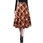 Ylingjun Womens Warm Wool Midi Skirts Winter Fall High Elastic Waist A line Flared Woolen Skirts