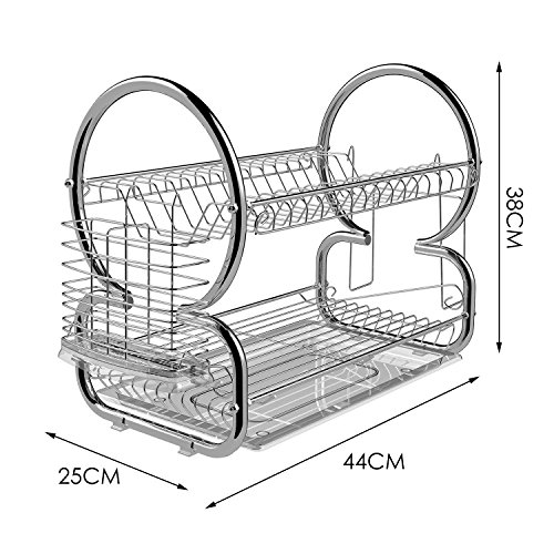 Meflying 2-Tier Dish Rack, Stainless Steel Dish Rack Drain Board Drainer Dryer Tray Holder For Glass Cup Home Kitchen - Thumbnail 6