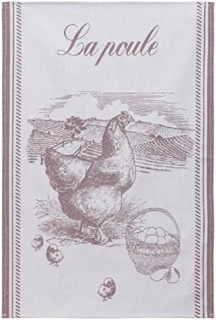 Coucke French Cotton Jacquard Towel French Farm Collection, La Poule (Hen), 20-Inches by 30-Inches, Brown and White