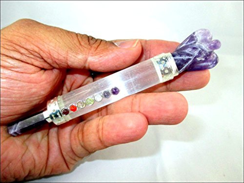 Jet Selenite Mini Amethyst Angel Chakra Wand Stick Approx. 4.5 inch Pointed Energized Charged Cleansed Programmed Pure Genuine Stick Free Booklet Jet International Crystal Therapy Balancing