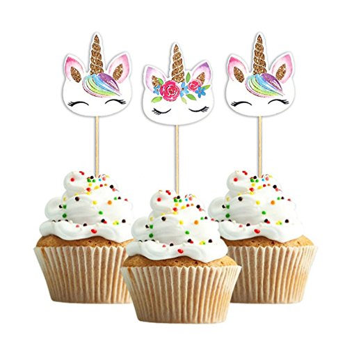 72 Pieces Unicorn Cupcake Toppers Double Sided with Two Different Styles for Birthday Baby Shower Party Decorations Supplies - Thumbnail 4