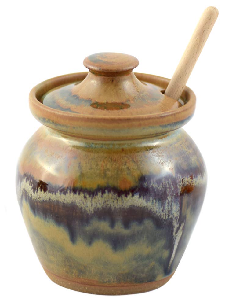 Tuscan Farmhouse Collection: Stoneware Pottery Honey Pot Jar, 16 oz, 5" High, American Made