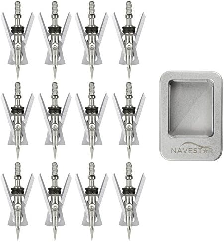 Navestar 12pcs 2-Blade Archery Broadheads with Metal Case, 100 Grains Official Slipcam Hypodermic Broad heads for Hunting, Screw-In Arrow Heads Tips