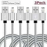 Bestronic iPhone Charger 3Pack 3FT 6FT 10FT Nylon Braided Cord 8 Pin Lightning to USB Cable Compatible with iPhone 7 7 Plus 6 6s 6 plus 6s plus, iPhone 5 5s 5c,iPad, iPod and More(Grey&White)