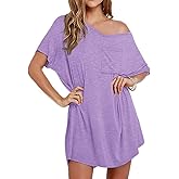 Ekouaer Womens Tshirt Nightgown Cotton V Neck Sleepshirts Comfy Casual Nightshirt for Women
