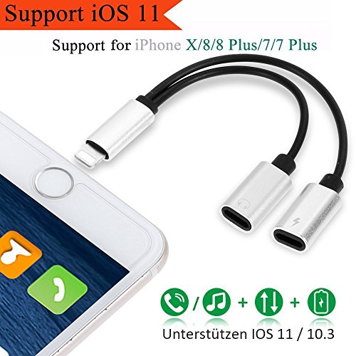 2 in 1 Lightning Adapter Charger and Lightning to Aux Headphone Jack Audio Adapter Support iOS 10.3, iOS 11 or Later