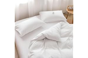 ARlinen Cotton Duvet Cover Super King 98X108 Size, White Solid Comforter Cover Bedding 1 Pieces Duvet Cover Solid Color and Ultra Soft with Zipper Closure, 4 Corner Ties, Simple Bedding Style,