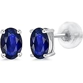 Gem Stone King 14K White Gold Oval Blue Sapphire Stud Earrings For Women Men (0.90 Cttw, Gemstone September Birthstone, Oval 6X4MM)