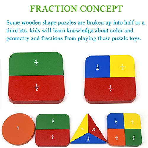 GYBBER&MUMU Wooden Math Fraction Teaching Geometric Blocks Sorting Game Preschool Colorful Shape Puzzle for 24 Months+