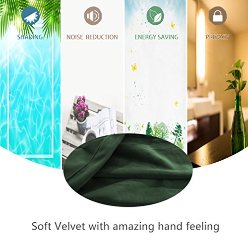 Comforhome Solid soft velvet window curtain Rod Pocket Drapes Dark Green 52" x 84" (1 Panel) - Thumbnail 3