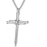 AZFVBQL Nail Cross Necklace Pendant for Men &amp; Women | Stainless Steel Christian Religious Jewelry Gift