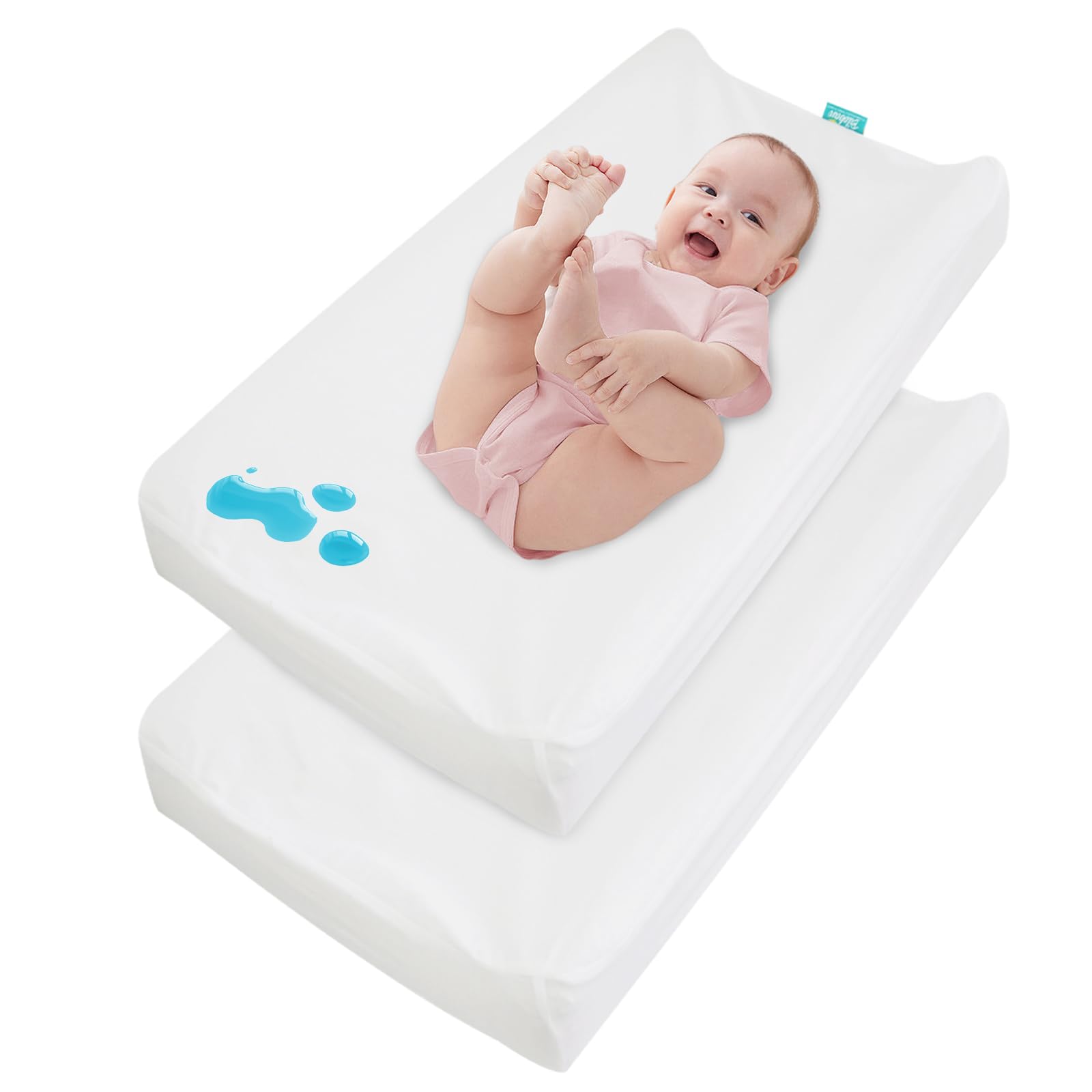 Photo 1 of Changing Pad Cover Waterproof, 2 Pack Diaper Change Table Sheets for Baby Boys Girls, Fitted Cradle Sheets for 32"x16" Contoured Pad, Breathable & Ultra Soft, White
