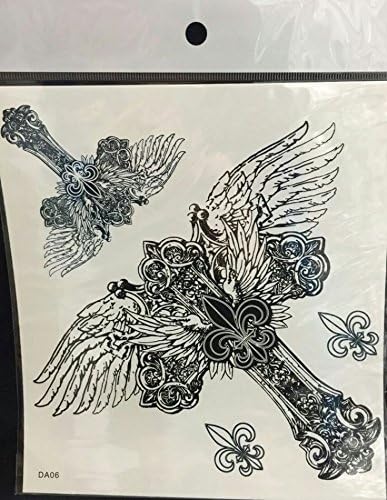 Grashine Large Angel wings cross fake temp tattoo stickers for men and women