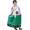 CRB Fashion Girls Traditional Kids Korean Hanbok Outfit Dress Costume (130cm, Pink Green)