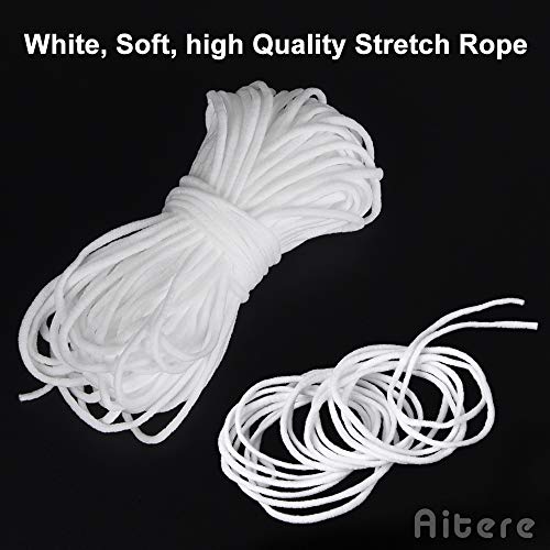 55 Yard Earloop Cord Elastic Strap, White Cord Stretchy Ear Tie Rope Handmade String for Sewing,1/8-Inch (3mm) by Aitere