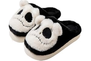 TOOUYOOR Halloween Skull Slippers Funny Halloween Gifts Winter Non-Slip Indoor Outdoor Shoes for Women Cute Fuzzy Slippers Soft Thick Sole