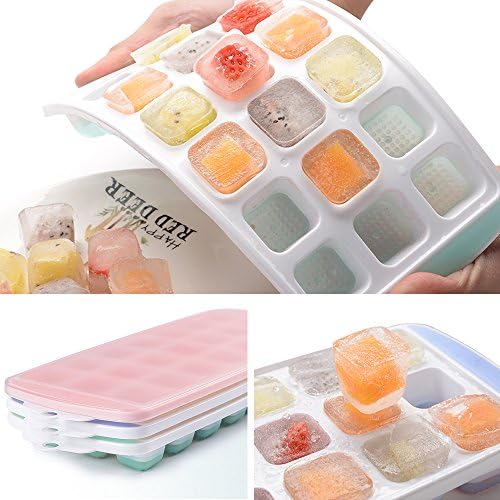 Ice Cube Trays 3 Packs Flexible Silicone Ice Trays with Spill-Resistant Lids Easy Release Ice Trays Make 63 Ice Cube, BPA Free,Stackable,Dishwasher Safe