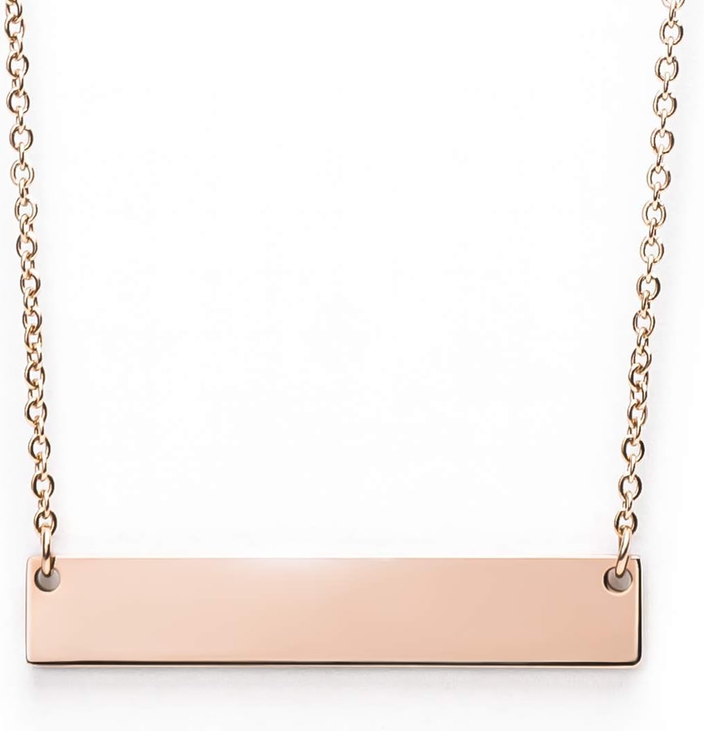 Caramel Sweet Life Chic Polished Stainless Steel Rose Gold Tone Horizontal Bar Necklace Pendant 5 Colors with Chain