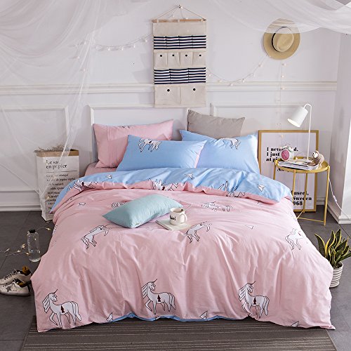 BuLuTu Animal Teen Bedding Sets Twin Blue/Pink Egyptian Cotton Boys Girls,Premium Reversible Bed Cover Kids Duvet Cover Twin Set Zipper Closure,Lightweight,Breathable,Super Soft,NO COMFORTER