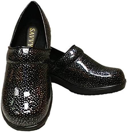 Savvy Women's Brandy Slip Resistant Nursing \ Workwear Slip On Clog (9.5, Black \ White Dot)