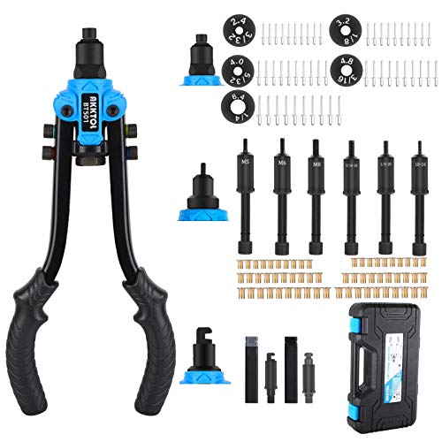 AKKTOL Rivet Gun, 1/4" Pop Rivet Gun Kit with 210pcs Rivets, Heavy Duty
