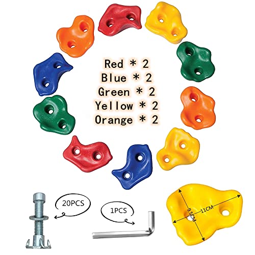 Beauenty 10 Pcs Rock Climbing Holds For Kids Set,Rock Climbing Holds,Climbing Wall,Climbing For Adult Indoor And Outdoor Play Accessories,With Mounting Hardware,Home Playground Climbing Wall Grip Kits